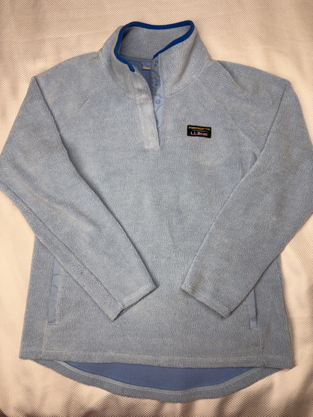 L.L. Bean Pale Blue Snap-Front Fleece Pullover - Small/Petite